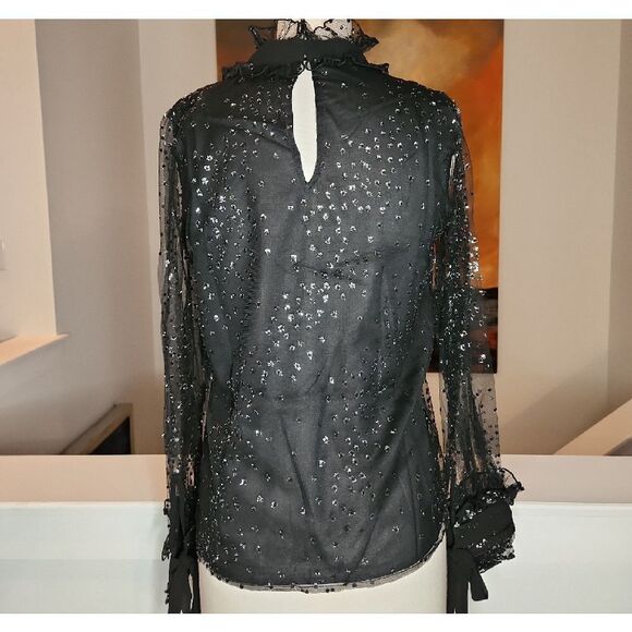 Endless Rose Black Sheer Embellished Blouse Size S NWT - Picture 4 of 7